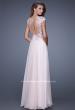 Picture of: Long Chiffon Prom Dress with Sheer Neck and Cap Sleeves in Pink, Style: 20540, Back Picture