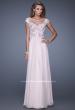 Picture of: Long Chiffon Prom Dress with Sheer Neck and Cap Sleeves in Pink, Style: 20540, Detail Picture 1