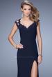 Picture of: Cap Sleeve Beaded Lace Long Jersey Prom Dress in Blue, Style: 20555, Main Picture