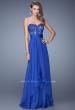Picture of: Long Chiffon Dress with Tiered Skirt and Jeweled Lace in Blue, Style: 20557, Main Picture