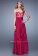 Picture of: Long Chiffon Dress with Tiered Skirt and Jeweled Lace in Pink, Style: 20557, Detail Picture 2