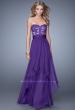 Picture of: Long Chiffon Dress with Tiered Skirt and Jeweled Lace in Purple, Style: 20557, Detail Picture 3
