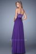 Picture of: Long Chiffon Dress with Tiered Skirt and Jeweled Lace in Purple, Style: 20557, Detail Picture 4