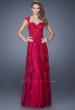 Picture of: Tulle Prom Dress with Lace Applique and Cap Sleeves in Pink, Style: 20558, Main Picture