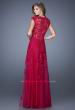 Picture of: Tulle Prom Dress with Lace Applique and Cap Sleeves in Pink, Style: 20558, Back Picture