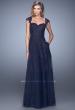 Picture of: Tulle Prom Dress with Lace Applique and Cap Sleeves in Blue, Style: 20558, Detail Picture 1