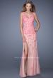 Picture of: Nude Jersey Prom Dress with Colored Tulle Overlay in Pink, Style: 20569, Main Picture