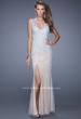 Picture of: Nude Jersey Prom Dress with Colored Tulle Overlay in White, Style: 20569, Detail Picture 1