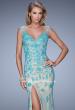 Picture of: Nude Jersey Prom Dress with Colored Tulle Overlay in Blue, Style: 20569, Detail Picture 2