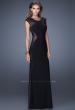 Picture of: Long Evening Dress with Cap Sleeves and Open Back in Black, Style: 20579, Detail Picture 1