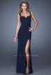 Picture of: Long Jersey Prom Dress with Side Slit and Embellishments in Blue, Style: 20614, Main Picture