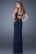 Picture of: Long Jersey Prom Dress with Side Slit and Embellishments in Blue, Style: 20614, Back Picture