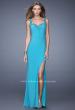 Picture of: Long Jersey Prom Dress with Side Slit and Embellishments in Blue, Style: 20614, Detail Picture 2