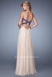 Picture of: Nude Chiffon Prom Gown with Contrasting Beaded Lace Top in Nude, Style: 20617, Back Picture