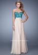 Picture of: Nude Chiffon Prom Gown with Contrasting Beaded Lace Top in Nude, Style: 20617, Detail Picture 2