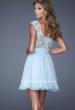 Picture of: Short Chiffon Prom Dress with Jeweled Lace Accents in Blue, Style: 20618, Main Picture