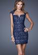 Picture of: V Neck Lace Cocktail Dress with Diamond Back in Blue, Style: 20621, Main Picture