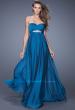 Picture of: Empire Waist Prom Gown with Gathered Bodice and Beads in Blue, Style: 20625, Detail Picture 1