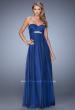 Picture of: Empire Waist Prom Gown with Gathered Bodice and Beads in Blue, Style: 20625, Detail Picture 4
