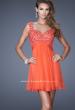 Picture of: Short Chiffon Prom Dress with Jeweled Lace Bodice in Orange, Style: 20631, Main Picture