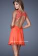 Picture of: Short Chiffon Prom Dress with Jeweled Lace Bodice in Orange, Style: 20631, Back Picture