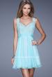 Picture of: Short Chiffon Prom Dress with Jeweled Lace Bodice in Blue, Style: 20631, Detail Picture 1