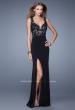 Picture of: Sleeveless Jersey Gown with Lace Bodice and Slit in Black, Style: 20640, Detail Picture 3