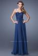 Picture of: Chiffon Gown with Criss Cross Ruched Bodice and Beads in Blue, Style: 20658, Main Picture