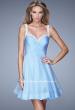 Picture of: Flirty Chiffon Skirt Cocktail Dress with Pearls and Stones in Blue, Style: 20677, Main Picture