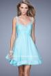 Picture of: Flirty Chiffon Skirt Cocktail Dress with Pearls and Stones in Blue, Style: 20677, Detail Picture 2