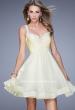 Picture of: Flirty Chiffon Skirt Cocktail Dress with Pearls and Stones in Yellow, Style: 20677, Detail Picture 3