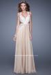 Picture of: Beaded Lace Chiffon Prom Gown with Criss Cross Straps in White Nude, Style: 20692, Detail Picture 1