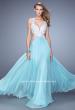 Picture of: Beaded Lace Chiffon Prom Gown with Criss Cross Straps in Blue, Style: 20692, Detail Picture 2