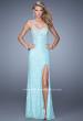 Picture of: Pearl Encrusted Beaded Lace Long Prom Gown in Aqua, Style: 20705, Main Picture