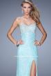 Picture of: Pearl Encrusted Beaded Lace Long Prom Gown in Aqua, Style: 20705, Detail Picture 1