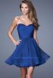 Picture of: Strapless Chiffon Short Dress with Gathered Waist in Blue, Style: 20721, Detail Picture 2