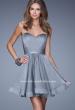 Picture of: Strapless Chiffon Short Dress with Gathered Waist in Silver, Style: 20721, Detail Picture 3