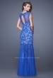 Picture of: Mermaid Gown with Sheer Neckline and Tulle Skirt in Blue, Style: 20722, Back Picture