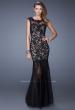 Picture of: Mermaid Gown with Sheer Neckline and Tulle Skirt in Black, Style: 20722, Detail Picture 1