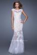 Picture of: Mermaid Gown with Sheer Neckline and Tulle Skirt in White, Style: 20722, Detail Picture 2