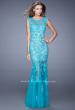 Picture of: Mermaid Gown with Sheer Neckline and Tulle Skirt in Aqua, Style: 20722, Detail Picture 3