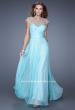 Picture of: Cap Sleeve Long Prom Dress with Sheer High Neckline in Blue, Style: 20739, Main Picture