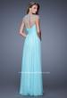 Picture of: Cap Sleeve Long Prom Dress with Sheer High Neckline in Blue, Style: 20739, Back Picture