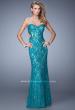 Picture of: Long Lace Strapless Prom Dress with Embellishments in Teal, Style: 20750, Detail Picture 1