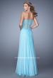 Picture of: Chiffon Strapless Dress with Gathering and Beaded Lace in Blue, Style: 20762, Back Picture