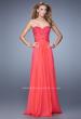 Picture of: Chiffon Strapless Dress with Gathering and Beaded Lace in Red, Style: 20762, Detail Picture 1