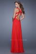 Picture of: Chiffon Prom Gown with Gathered Knot Detail in Red, Style: 20774, Back Picture