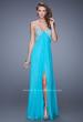 Picture of: Strapless Chiffon Dress with Embellished Back Straps in Aqua, Style: 20784, Detail Picture 2