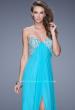 Picture of: Strapless Chiffon Dress with Embellished Back Straps in Aqua, Style: 20784, Detail Picture 5