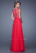 Picture of: Long Prom Dress with Sheer Net Detail and Embellishments in Red, Style: 20807, Back Picture